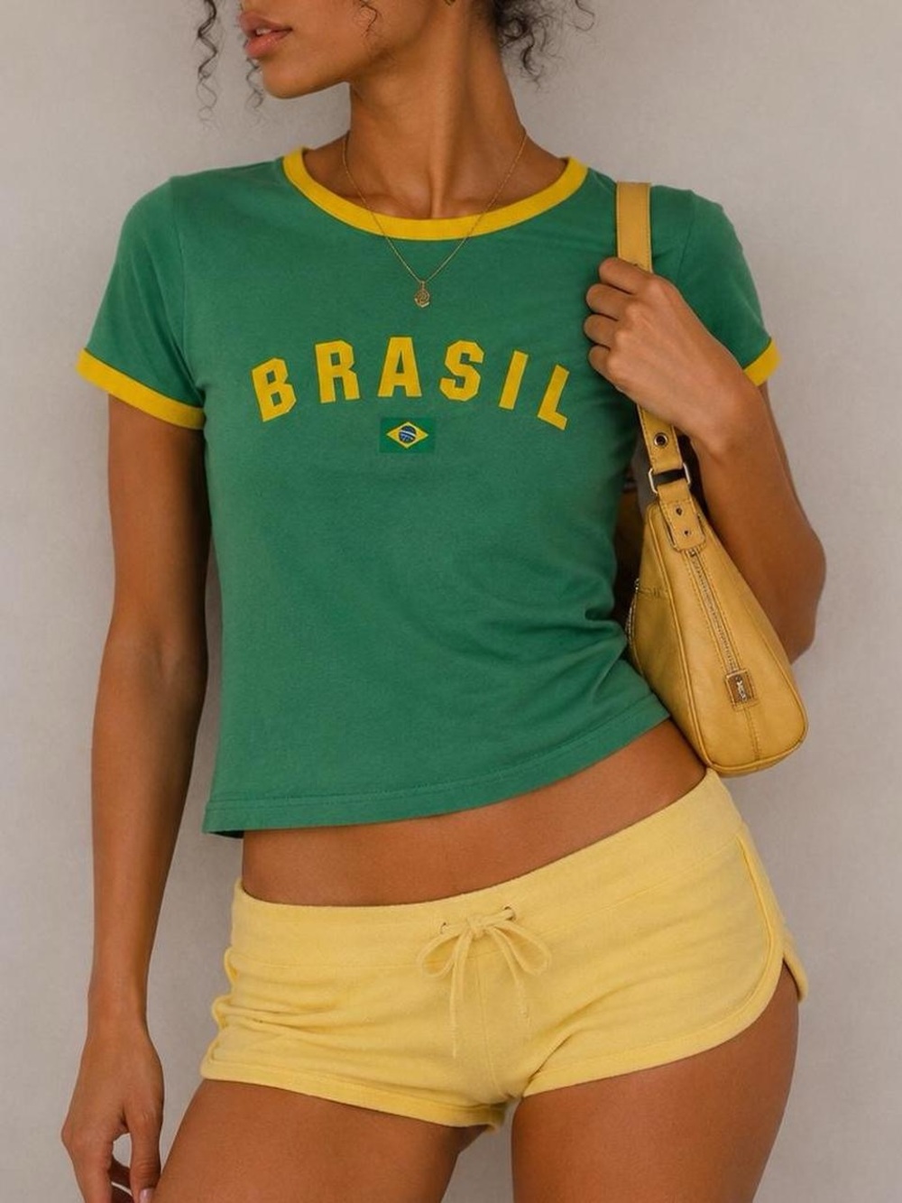 Fifth Sun Green Tee with Yellow Ringer Collar